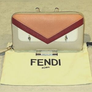 FENDI VITELLO ELITE CRYSTAL EYE COLORBLOCK MONSTER ZIPPY LONG WALLET & DUSTBAG